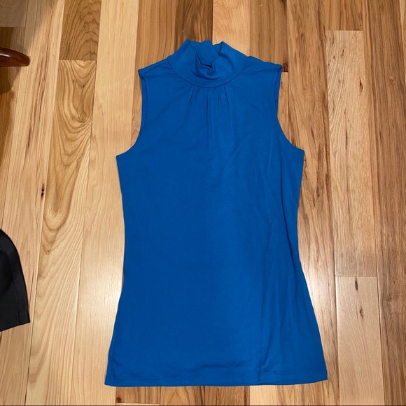 Express Tops - Blue Mock Neck Sleeveless Top - Express